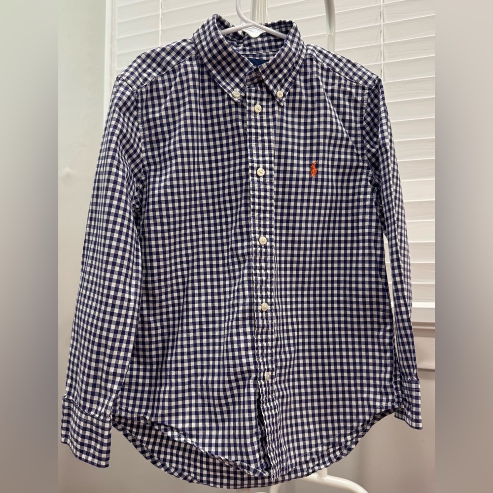 Ralph Lauren Navy and White Checkered Shirt Kids 6